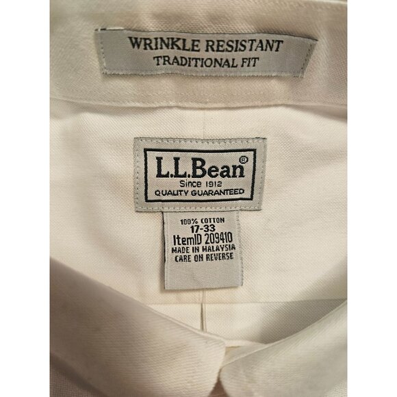 L.L.Bean Mens Traditional Fit Wrinkle Resistant White Dress Shirt Size 17-33 - Picture 3 of 5